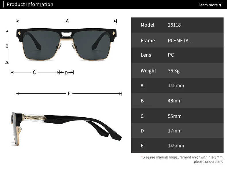 SHAUNA Übergroße Halbrahmen-Sonnenbrille mit Doppelbrücke, Retro-Herren-Quadrat-Sonnenbrille, Modische Luxus-Damen-Sonnenbrille mit Nieten, Trendige UV400-Schutzgläser – Detail 3