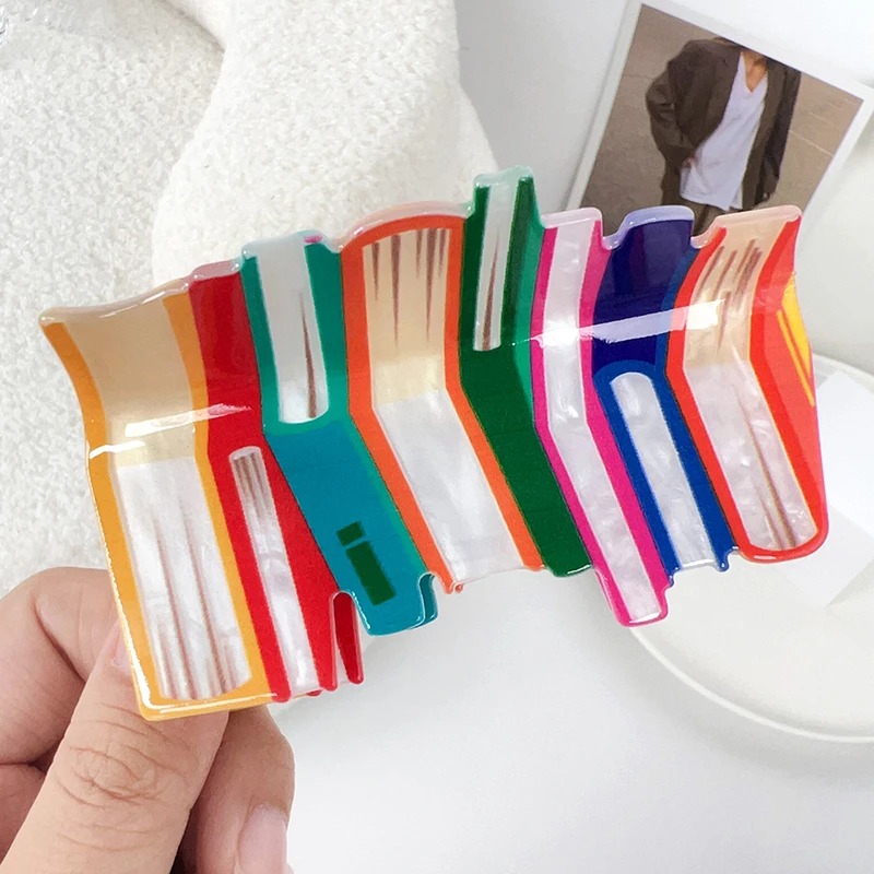 

Rainbow Books Hair Claw Clip Stationery Hair Clip Funny Book Crab Hair Clip Shark Clip For Woman Girls Hairpin Hair Accessories