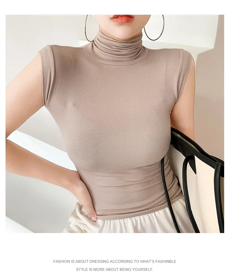 2026 Frühling Sommer Ärmelloses Rollkragen-T-Shirt für Damen Trendiges Vielseitiges Layering-Oberteil Stylisches Slim-Fit Basic-Unterhemd für Frauen – Detail 18