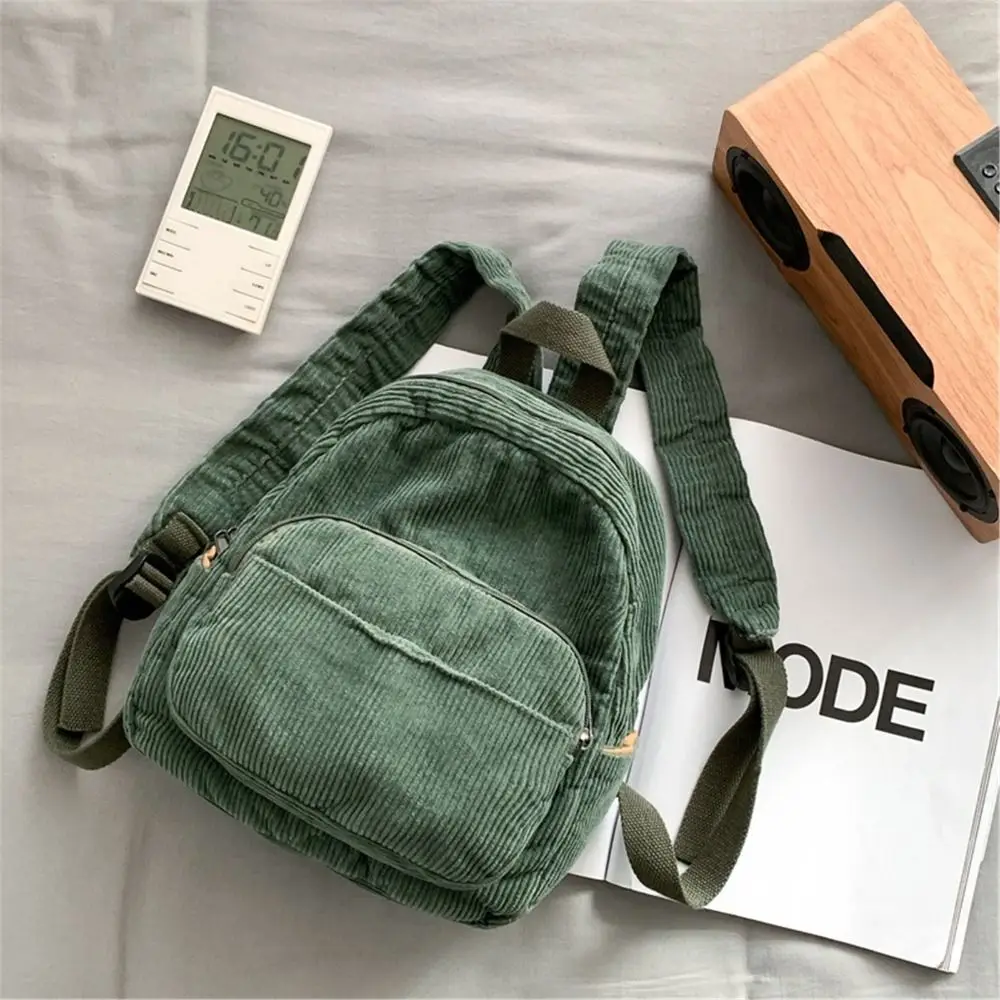 Casual Small Backpacks Aesthetic Corduroy Mini Backpack Purse Japanese Style Travel Roomly Double Shoulder Bags