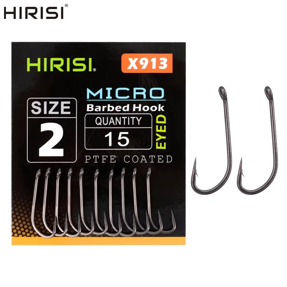 Hirisi PTFE 코팅 고탄소강 물고기 고리, 마이크로 가시, 눈 긴 생크 X913 잉어 낚시 액세서리, 15 개 