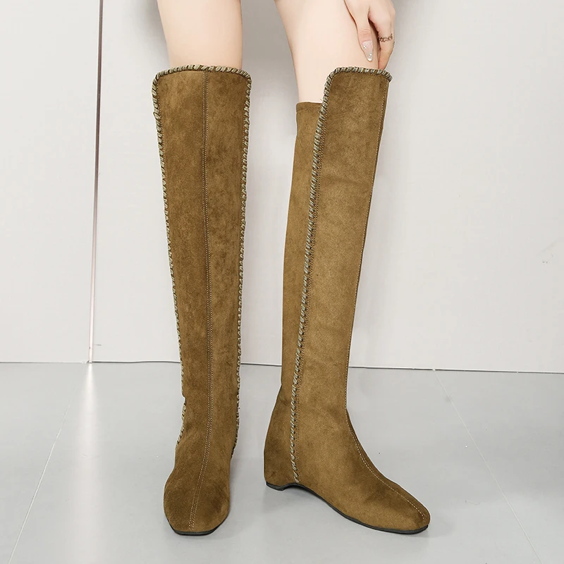 أحذية نسائية طويلة الساق مقاس كبير 2025 متعددة الاستخدامات ورقيقة وعالية الساق للخريف والشتاء فوق الركبة أحذية قابلة للتمدد #5