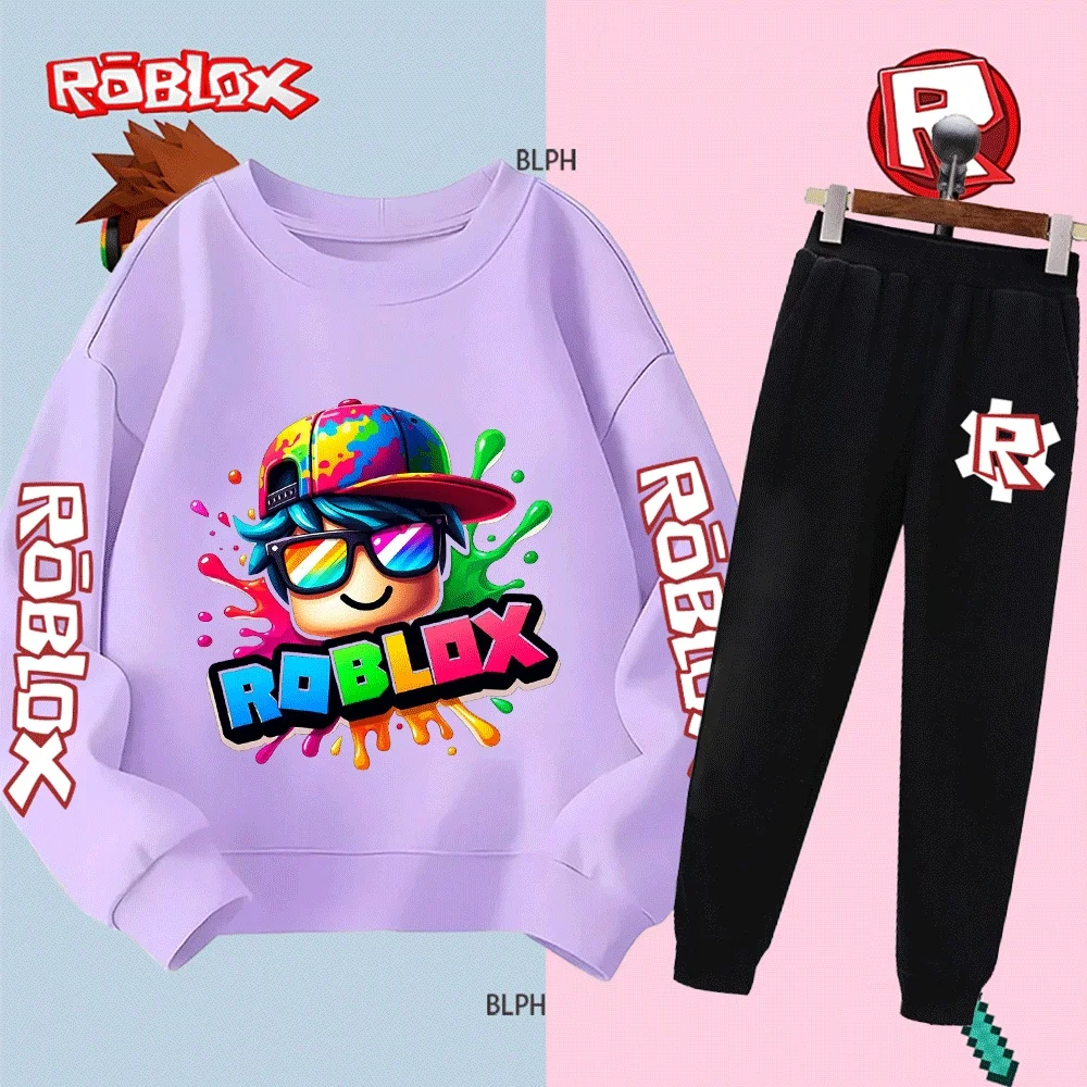 

Детский комплект с капюшоном с принтом Roblox для мальчиков и девочек, толстовка с героями мультфильмов и штаны, комплект из двух предметов, повседневная спортивная одежда, осенне-зимняя одежда для
