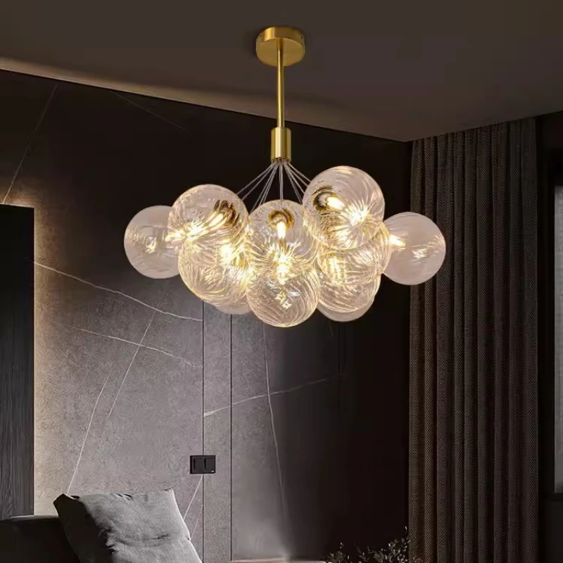 

SANDYHA Stylish Nordic Full Copper Bubble Ball Glass Pendant Light for Living Room Restaurant Interior Lighting Decoration