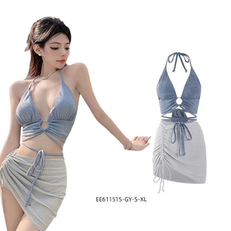 Swimming Costume Set with Swimsuit Wrap Skirt, Two Pieces Bathing Suit