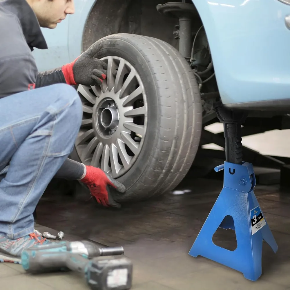 3トンの頑丈なスチール製ジャッキスタンド、高さ調節可能（11.4～16.8インチ）、ガレージや修理工場での安全な車両リフトに最適