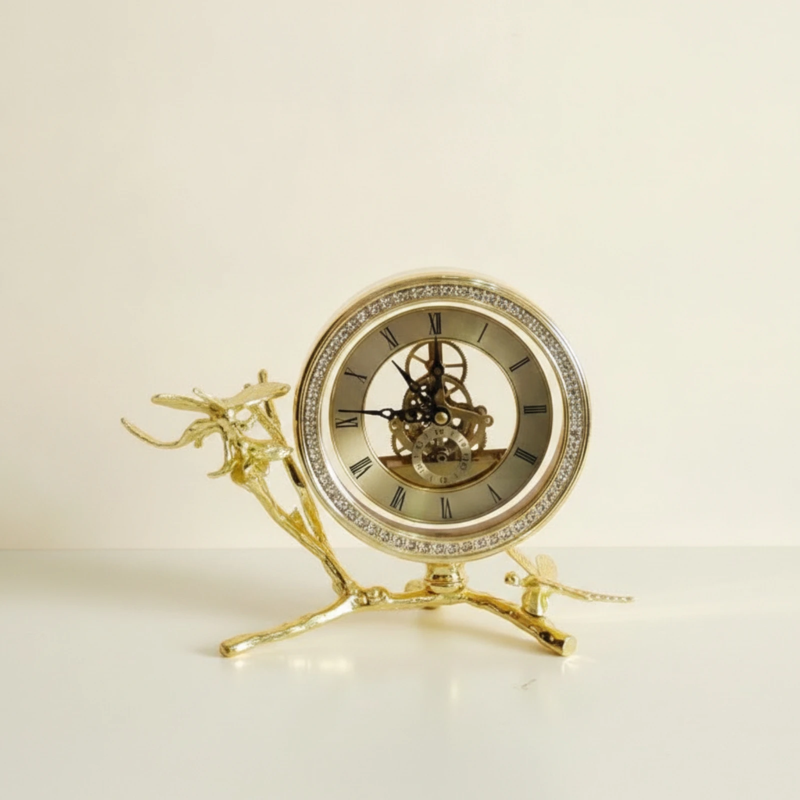Decorative Clock Gold Finish Clock with Roman Numerals Ornate Metallized for Desk, Nightstand