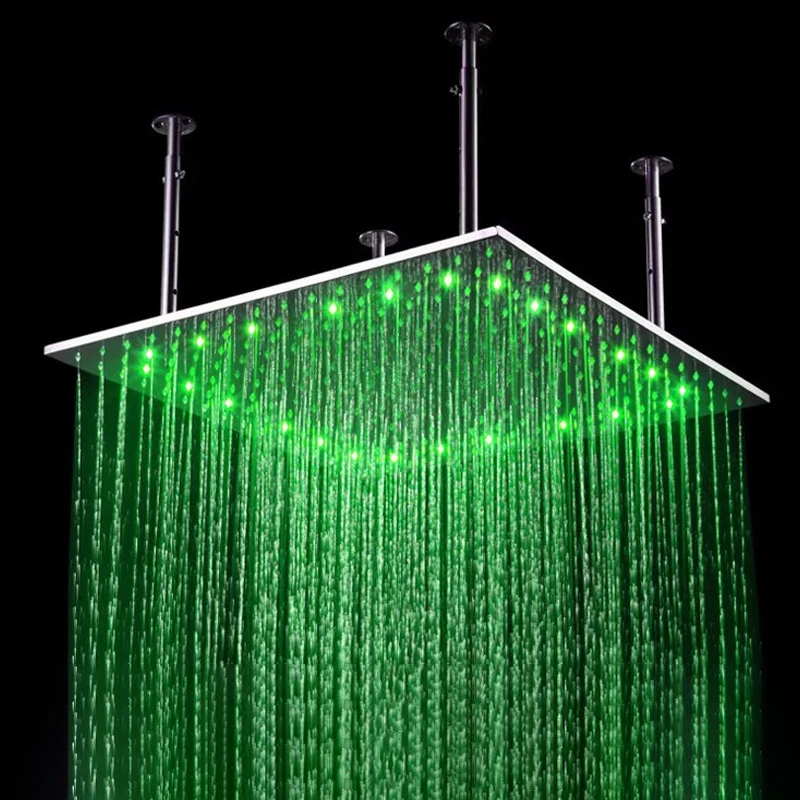 3-Color Changer with Temperature Change Square Stainless Steel Bathroom Light Emitting Diode Shower Head