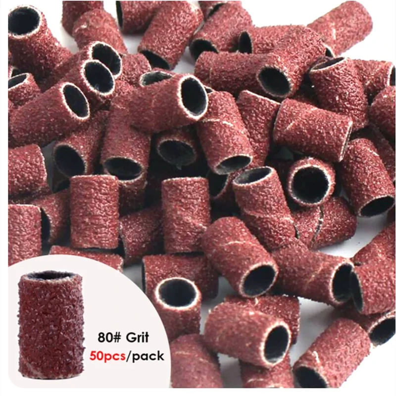 100/50pc サンディングキャップバンド電気マニキュアマシン 180/120/80 グリットネイルドリル研削ビットファイルペディキュアツールセット BEND261