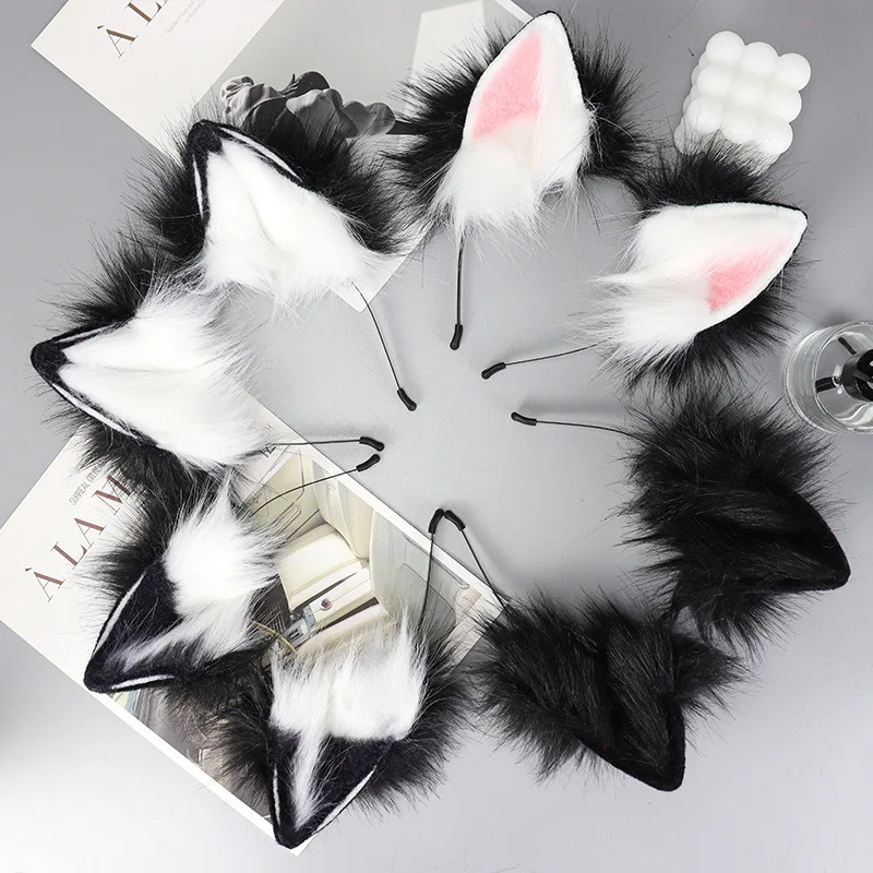 Furry Fox Ears Headband and Imitation Fur Headwear Animal Cosplay Props Carnival Halloween Party Performance Costume Accessories