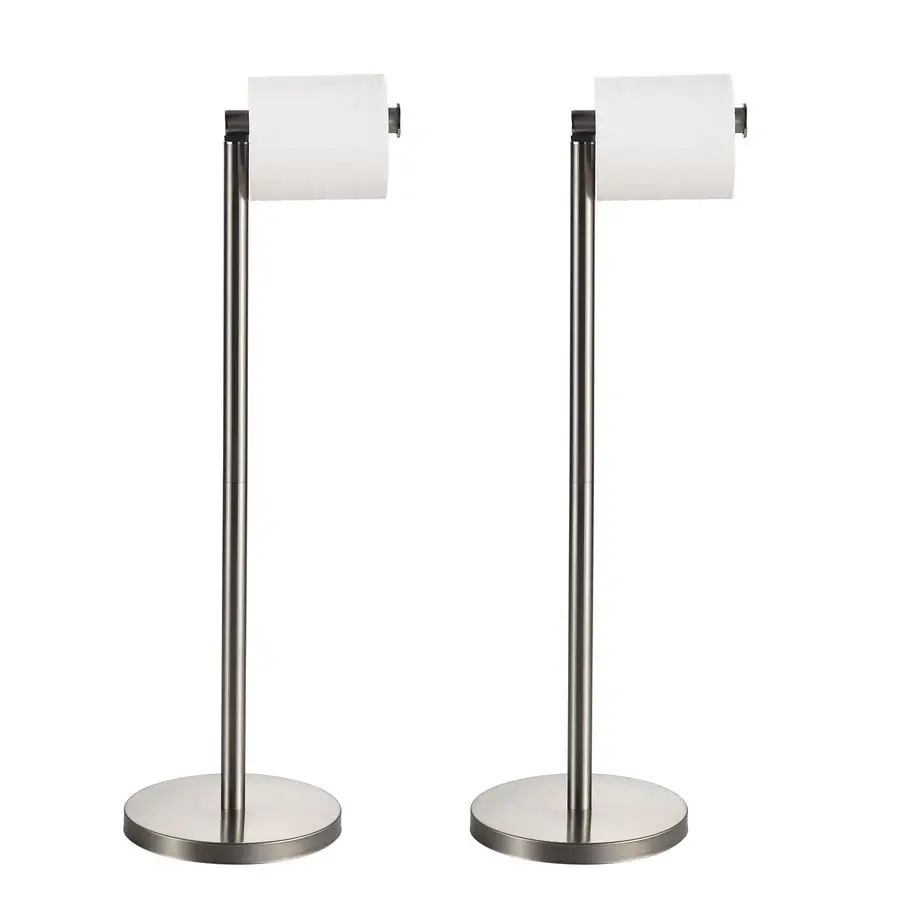 

Toilet Paper Holder Brushed Nickel 2 Pack Standing On Floor, Tissue Holder with Reserve Storage Paper Rolls, Free Standing Toile