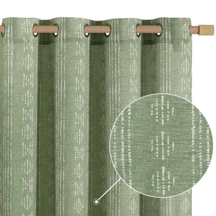 

Льняные шторы в стиле бохо для гостиной, фермерский стиль, цвет шалфейно-зеленый, длина 84 дюйма, 2 панели, для спальни, с геометрическим полосатым узором, светопропускающие, для окон