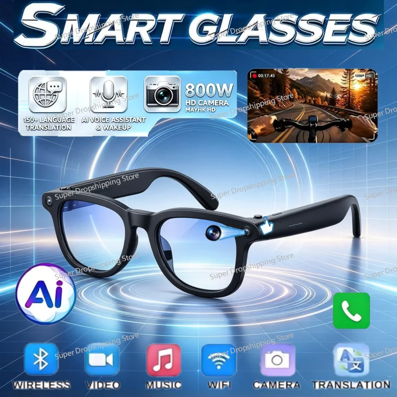 AI Smart Glasses With Built-in Camera HD Photo Video Recording Bluetooth Call Real Time Translation Wearable Eyewear For Travel