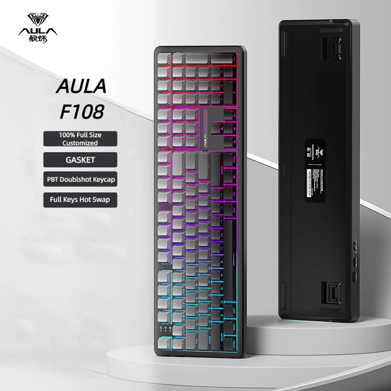 

AULA F108 Wireless Mechanical Keyboard Hot Swappable PBT Keycap Pre-lubed Switches RGB Full Size Gaming Keyboard with Number Pad