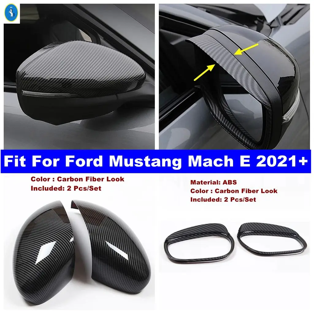 

Carbon Fiber Look Car Rearview Mirror Rain Eyebrow Frame Decoration Cover Trim ABS Accessories For Ford Mustang Mach E 2021 2022