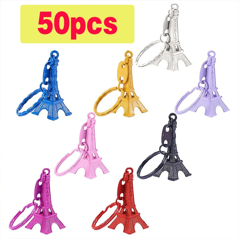 50 pçs retro chaveiro torre eiffel chaveiro mini chaveiro pingente decorações