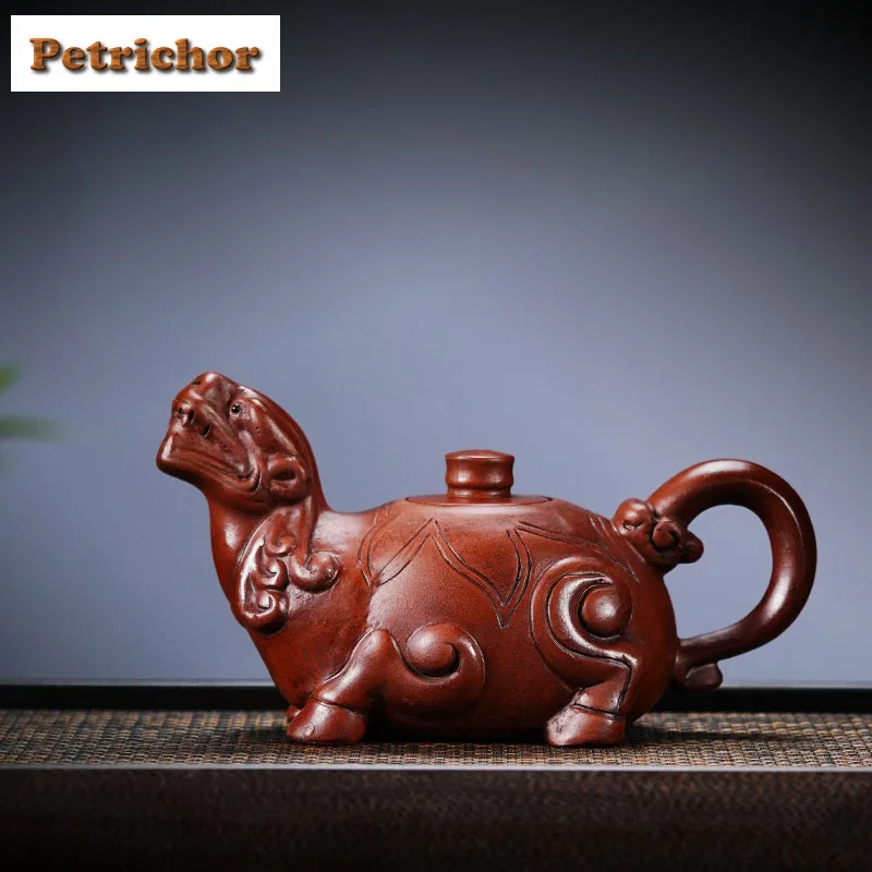 350ml High-end Yixing Purple Clay Teapots Handmade Dragon Turtle Pot Raw Ore Red Mud Kettle With Strainer Zisha Teaset Drinkware