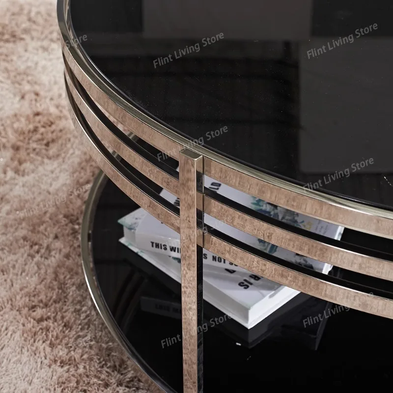 Modern Simple Cafe Tables Northern Europe Stainless Steel Living Room Double Layer Coffee Tables Storage Cafe Furniture view 3