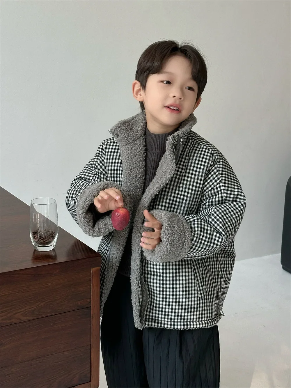 Boys' Clothing 2024 Winter New Korean Style Western-style Versatile Top for Boys Two Faced Outerwear Trend