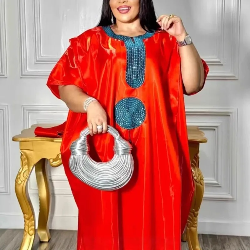 

Women Sequined Shiny Bubu Dresses African Boubou Kaftan Dress for Church Traditional Africa Clothes Long Loose Patchwork O Neck