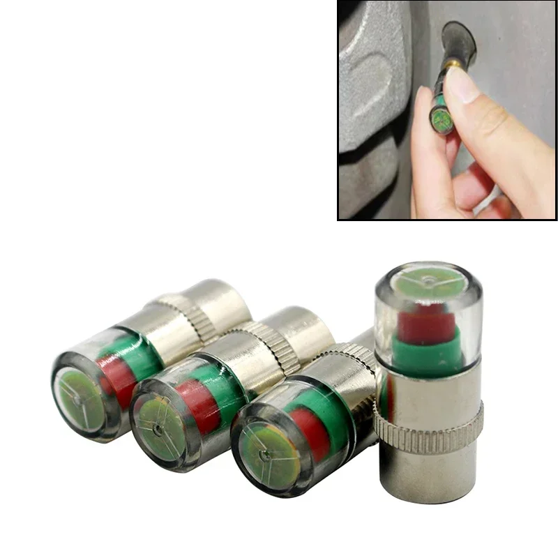 4pcs Motorcycle Car Tire Pressure Monitor Valve Indicator Gauge Alert Monitoring Valve Cap Sensor External Valve Detection