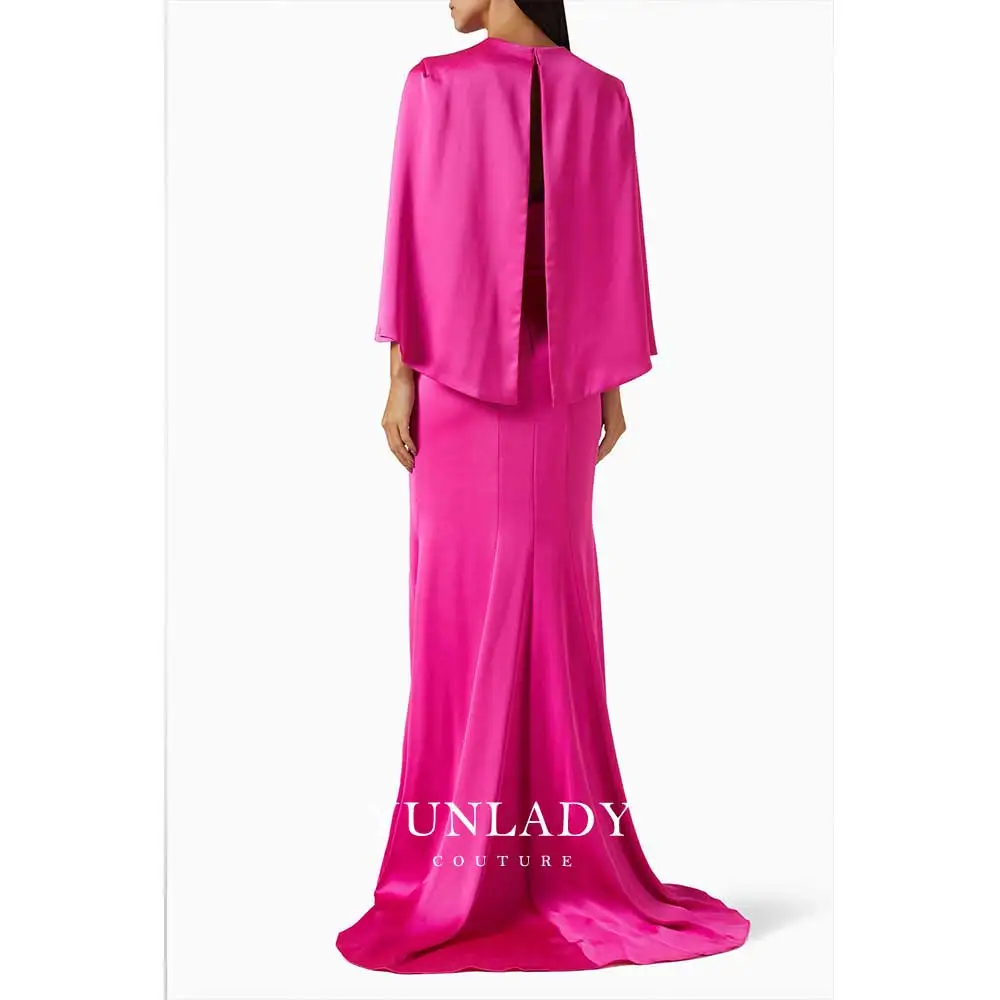 YUNLAN Gorgeous Smock Cape Evening Gown Pink Satin Arabian Ball Gown 2024 Women Spring Mom Gown Formal Occasion Trailing Gown