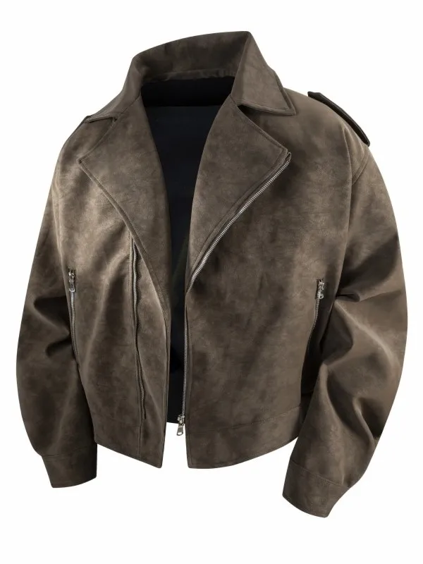 

American Sle Motorcycle Collar Jaet Men's Spring New High Street Loose Casual Outerwear Polyester Fabric Zipper Closure