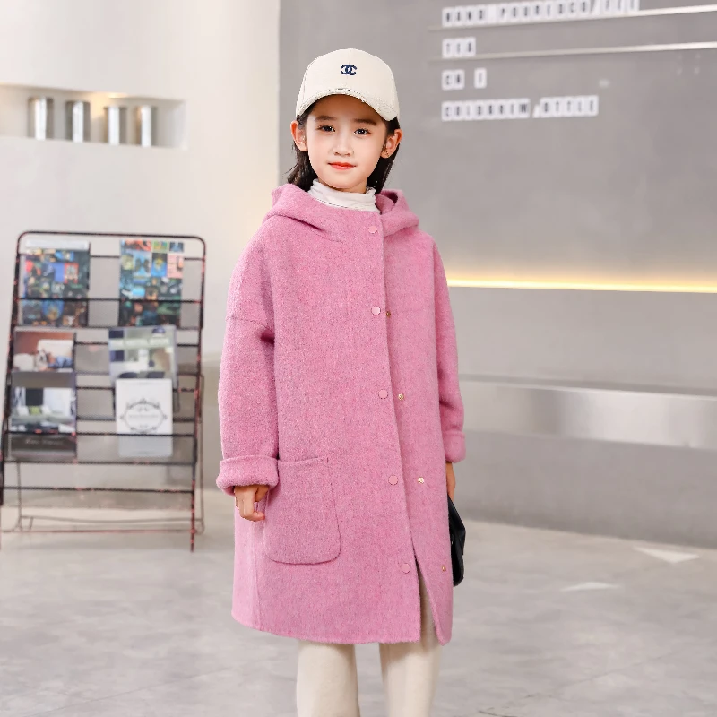 Jueqi Children's Double sided Cashmere Coat Autumn and Winter New Girl's Woolen Coat 100% Pure Woolen Coat