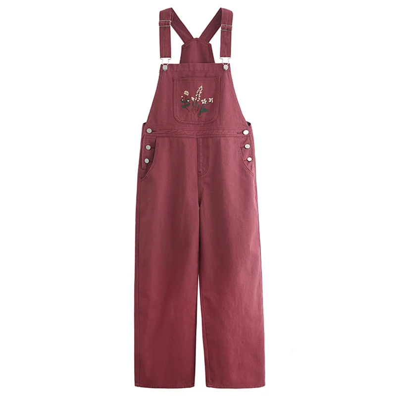 Overall Denim Wanita Model Jepang Terbaru Musim Gugur 2025, Bordir Manis, Cucian, Longgar