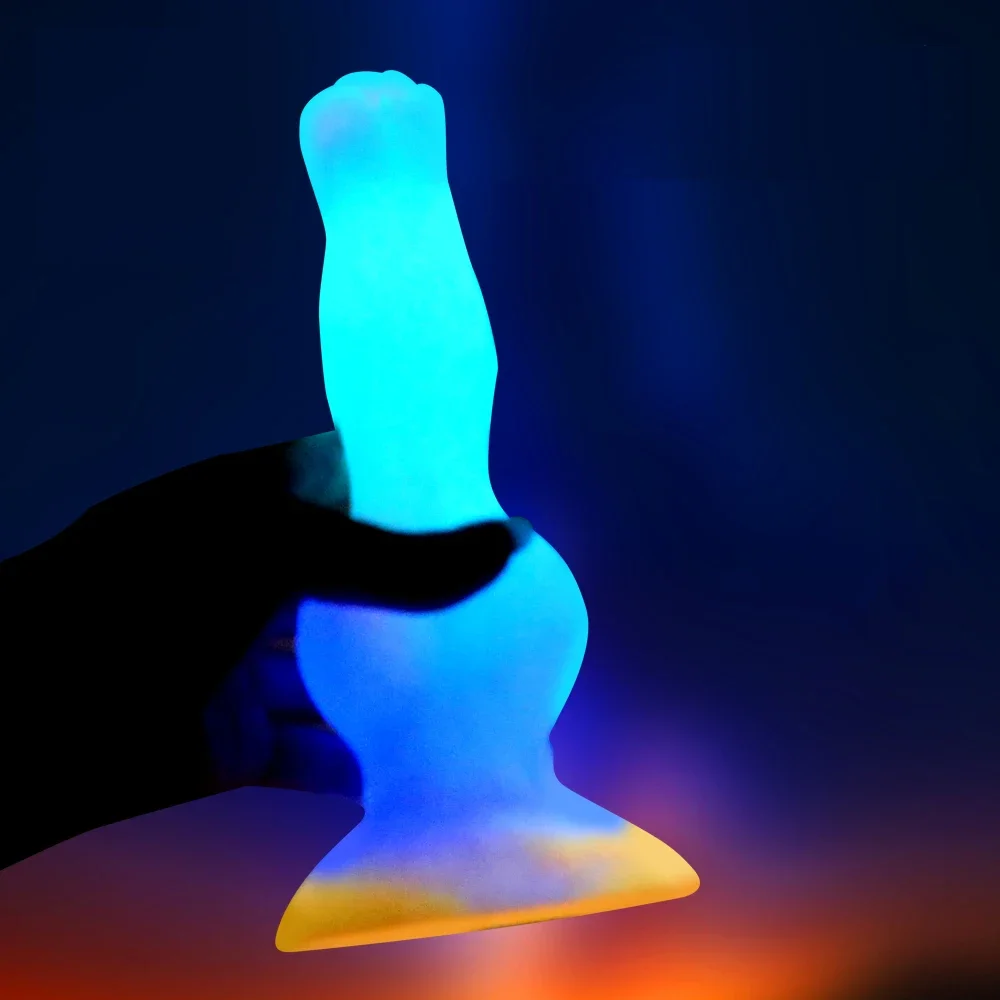 Consolador grande y largo con forma de perro y Animal para mujer, tapón Anal suave de silicona, con forma de Lobo, juguete sexual vibrador brillante