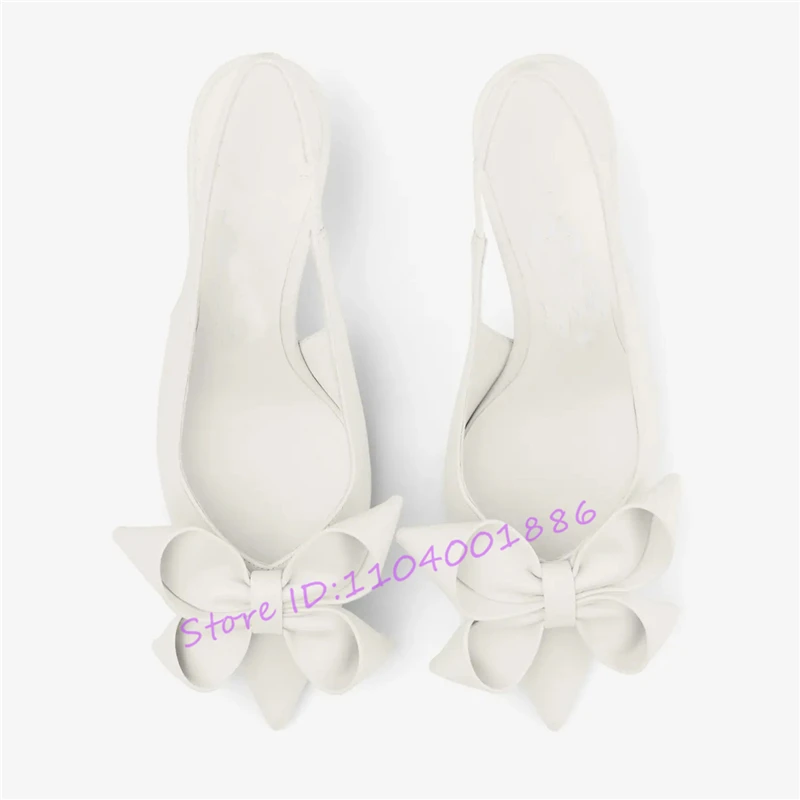 

Белые босоножки с острым носком и бантом, свадебные модельные туфли, новые летние милые элегантные туфли-лодочки на мелком каблуке сзади, пикантные туфли на высоком каблуке
