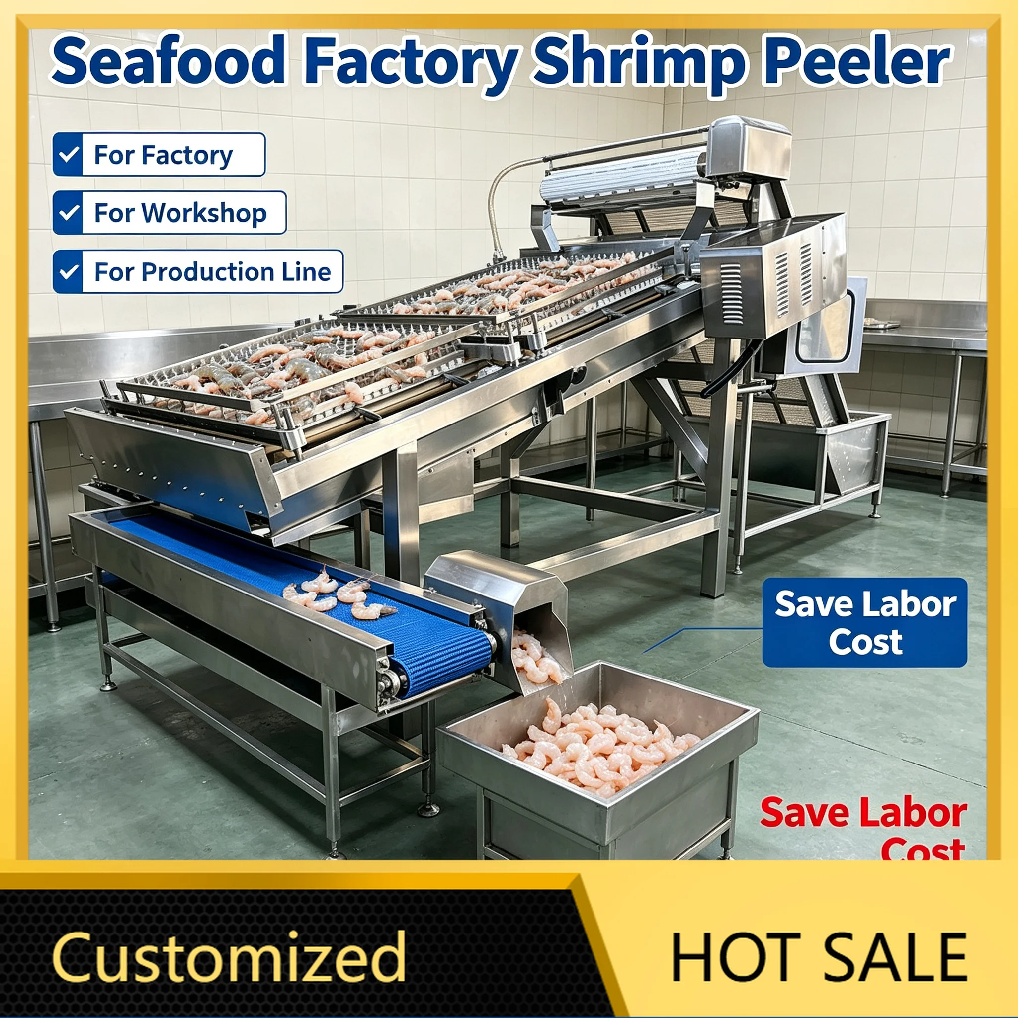 Automatic Shrimp Peeling Machine, Stainless Steel Shell Remover for Continuous Seafood Factory Production  Customized