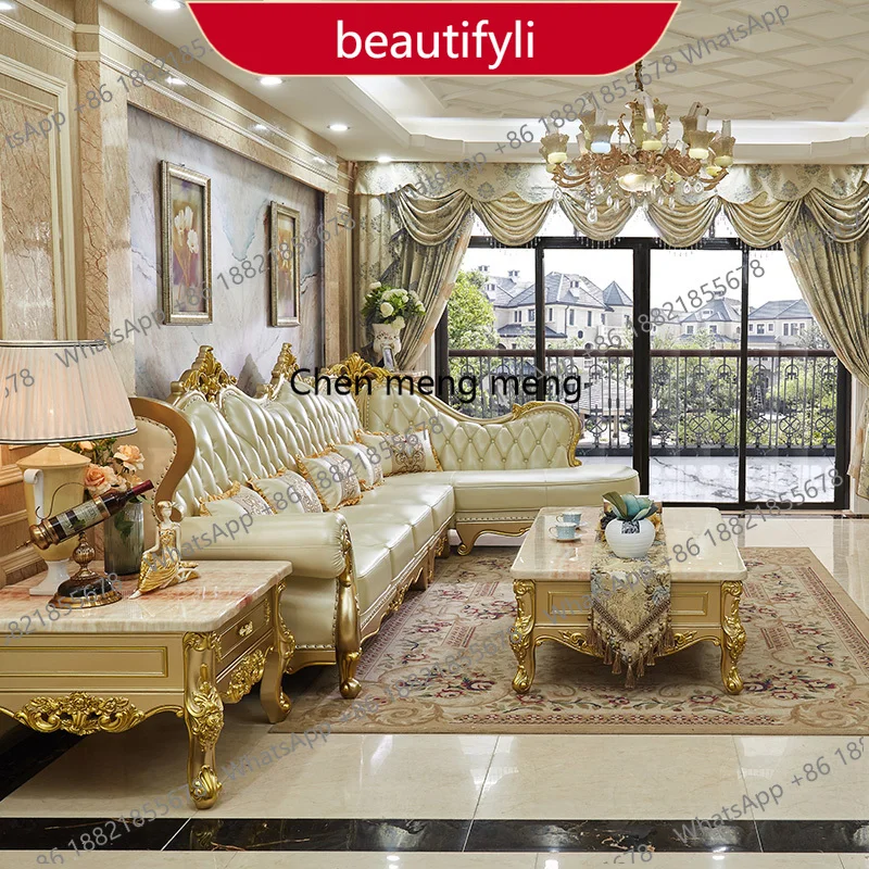 M45 American European Leather Sofa Corner Gold Luxury Double Living Room Couch Nordic Designer Villa Divano Soggiorno