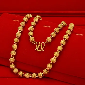 New AU999 gold necklace domineering gold necklace transfer bead pattern clavicle chain 24k pure gold men's necklace