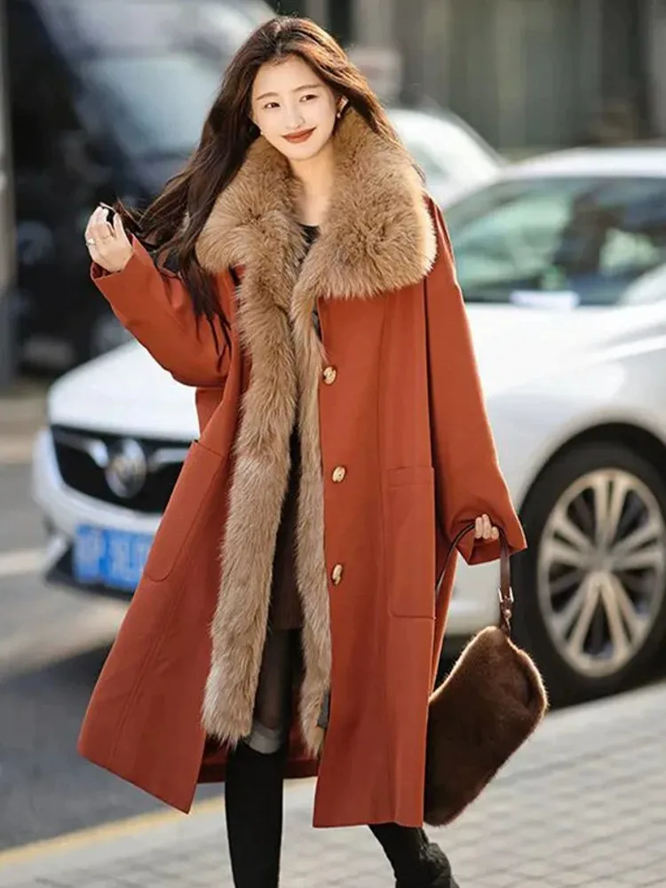 Winter Women Thick Warm Long Overcoat Faux Fur Lining Parkas Fashion Loose Fit Ladies Windbreaker Trench Coat Single Breasted