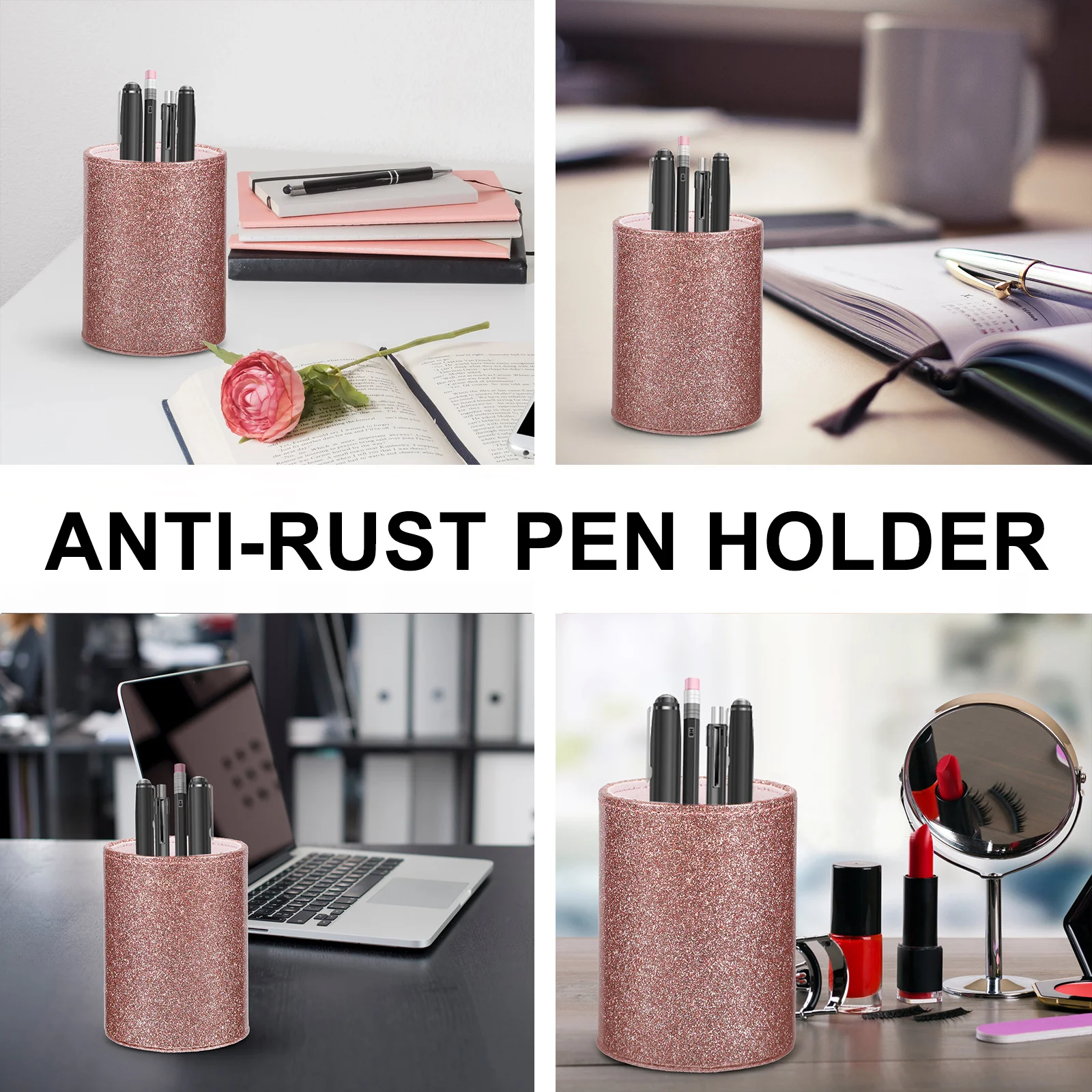 منظم فرش المكياج باللون الذهبي الوردي، دلو تخزين من البولي يوريثان، حامل مكياج محمول، حامل قلم رصاص للسفر والمكتب المنزلي #5