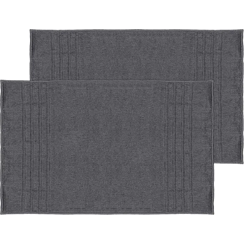 Luxury Turkish Set of 2 XL Bath Mat 28X44 Charcoal Gray (Dark Grey) 1000 GSM Bamboo Viscose & Aegean Turkish Combed