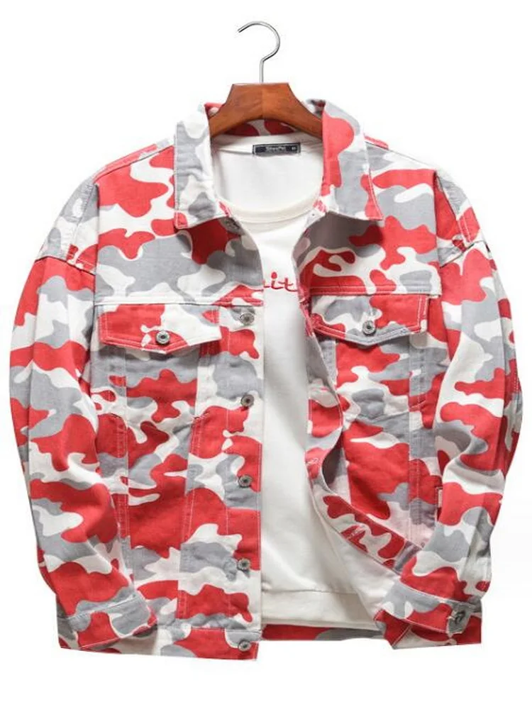 Men Tie Dye Camouflage Denim Jacket Hip Hop  Streetwear Causal Outerwear Youth Men Jean Clothing