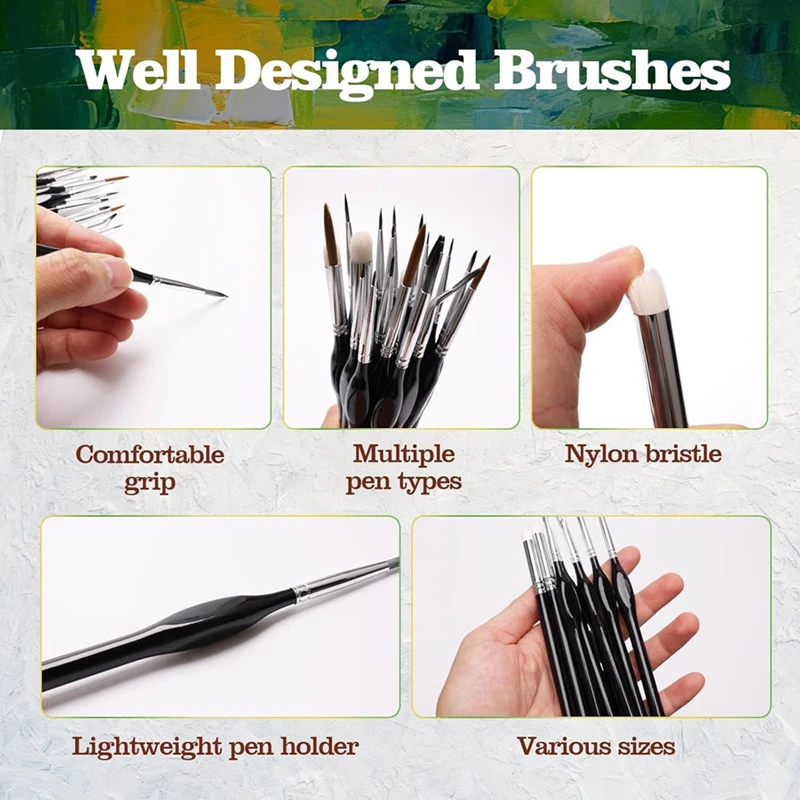 21Pcs Miniature Paint Brushes With Palette, Paint Dry Brush Watercolor Detail Brushes For Models And Castles-AD03