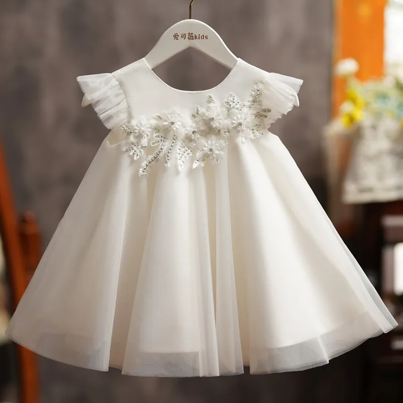 2024 Cute Girl Solid Color Princess Dress Wedding Bridesmaid Children Dresses Birthday Party Korean Clothing Baby Girls Vestidos