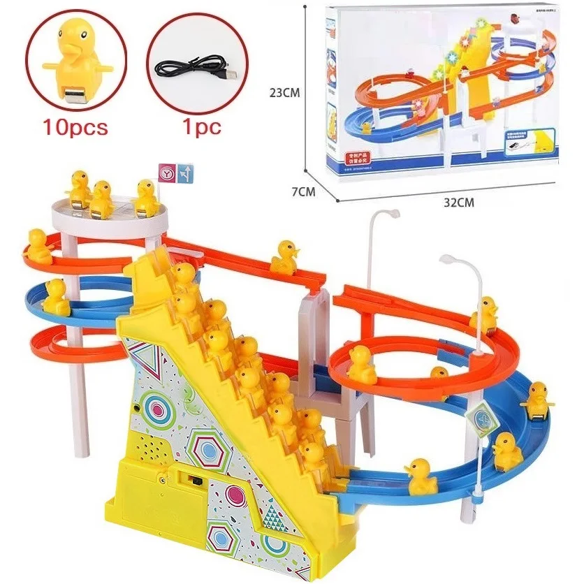 Penguin Track Toy Climb Stairs Children Kids Classic Cartoon Dogs Ducks Electrical Music Light Birthday Christmas New Year Gift