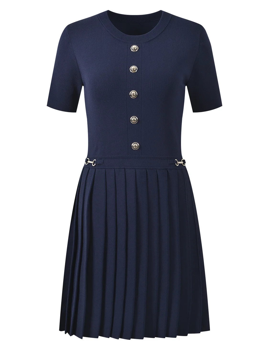 

Elegant Short Knitted Dress Slimming Waist Design High-End Version City Commute Suitable French Style round Neck Single Button