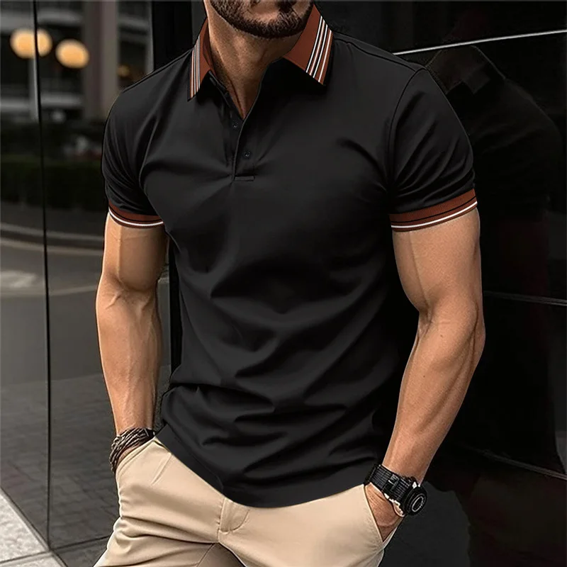 2024 Summer Men's New T-shirt Polo Fashion Trend Flip Collar Half Sleeve Casual Business Sports Men's Top