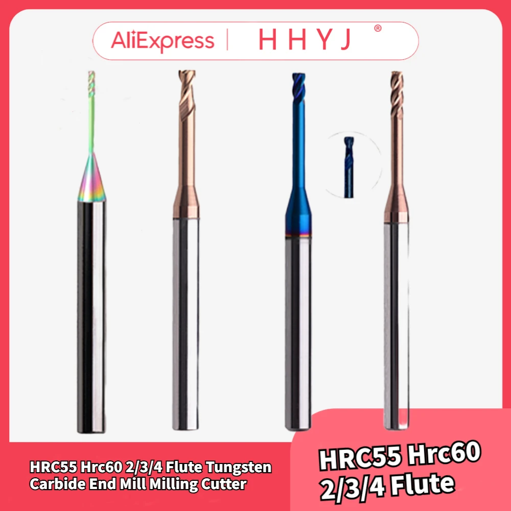 HRC55 Hrc60 2/3/4 Flute Tungsten Carbide End Mill Milling Cutter Cnc Routerbits Long Flute Endmills 1mm 1.5mm 2mm 2.5mm 3.0mm