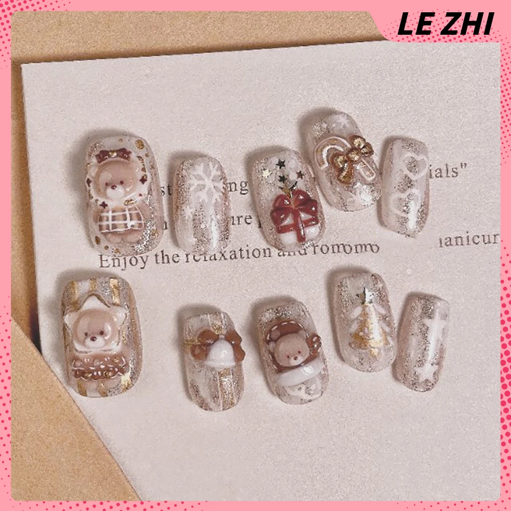 Kawaii Cartoon Christmas Animal 3D Acrylic Nail Art Mold Decoration Cute Bear Gloves Socks Bell Bowknot Stars Nails Mold Charms