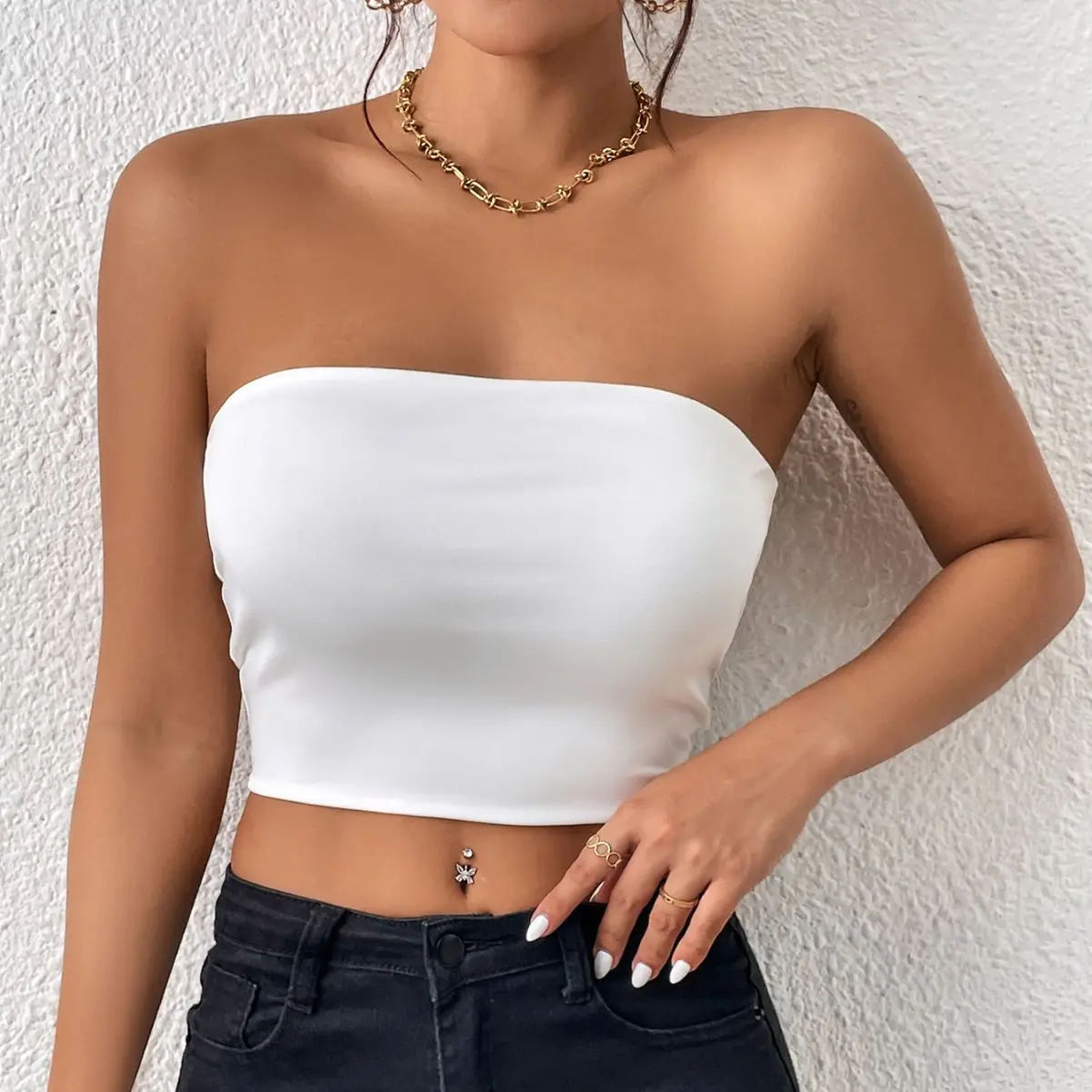 Strapless Tank Top Off-shoulder Crop Tops Women Summer Camis Solid Color Camisole Fashion Female Sleeveless Cropped Y2K Clothes