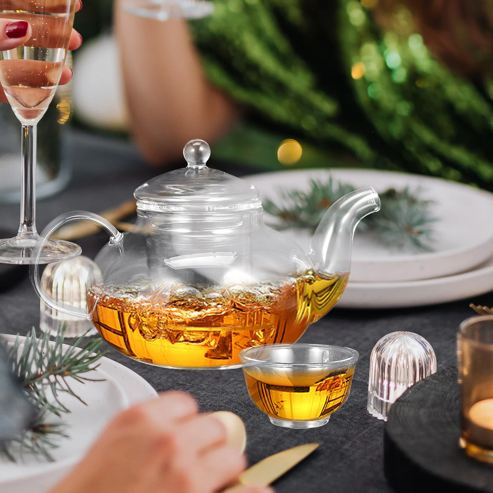 

1Set Transparent Glass Tea Kettle Heat-Resistant Clear Tea Pot Set for Home Office Party Catering Teaware