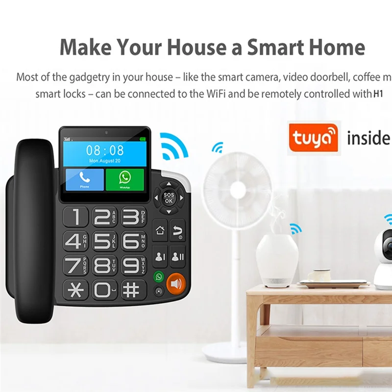 B30C-TUYA WIFI บันทึกวิดีโอโทรศัพท์ไร้สายซิมการ์ดโทรศัพท์เครือข่าย 4G และวิทยุปลุกสําหรับ Home Office EU-PLUG