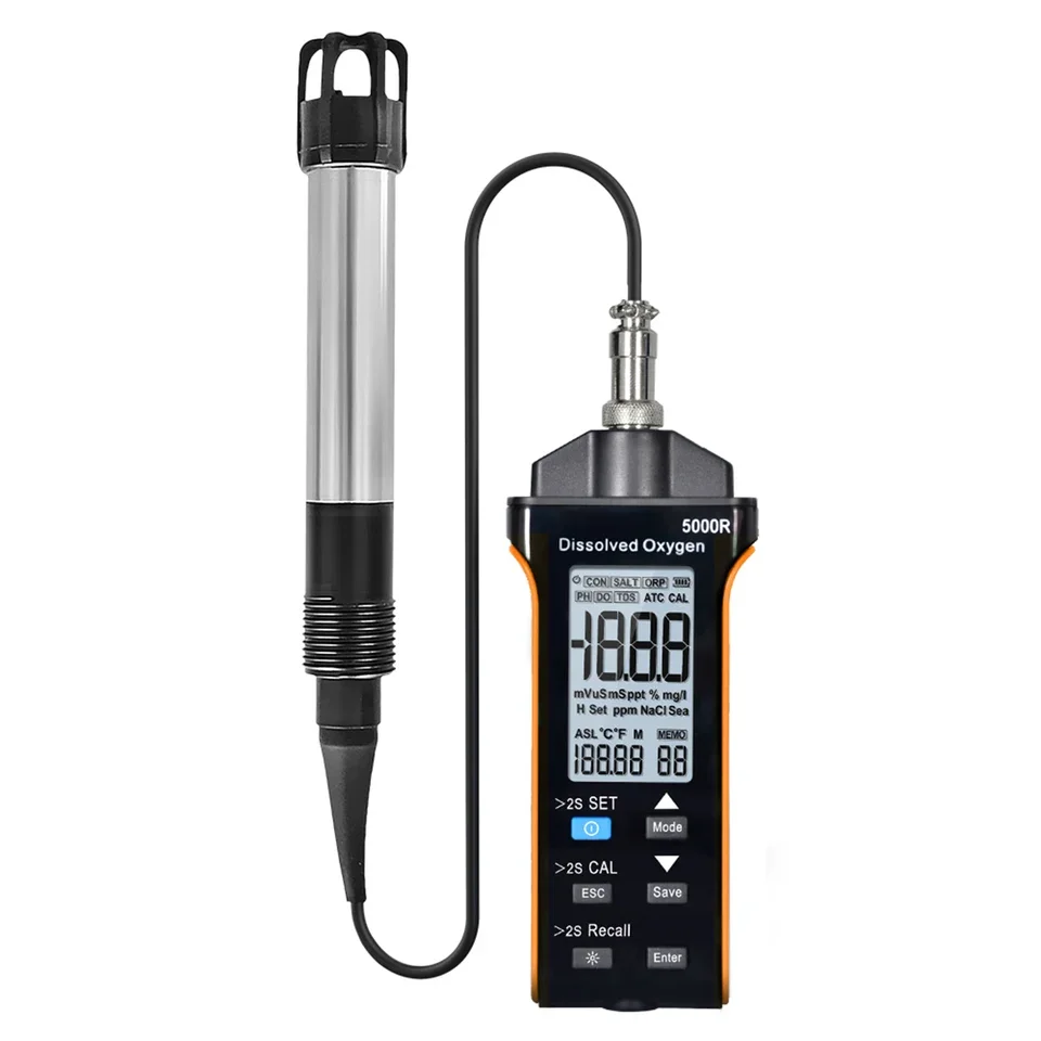 Digital DO Tester 0-20mg/L Dissolved  Meter Temp/Salinity/Altitude Compensation Data Storage Features for