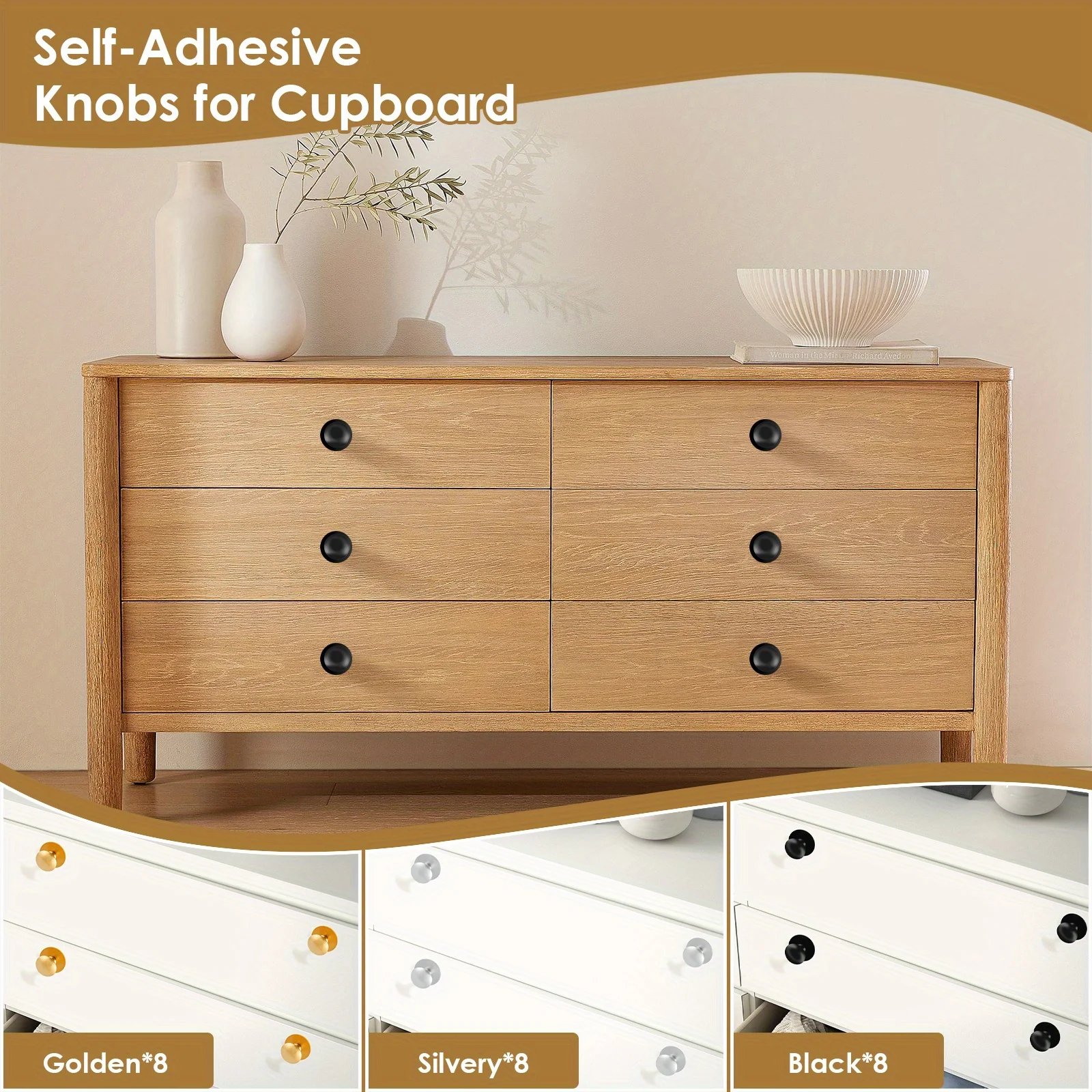 6pcs Adhesive Drawer Knobs Stainless Steel Self Stick Drawer Pulls No Drilling Adhesive Cabinet Handles Decorative Hardware Knob